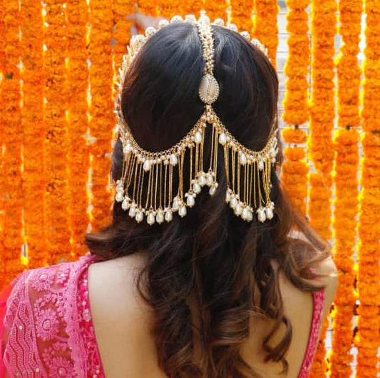 Pearl Hair Chain Jhoomar – Golden Headpiece | Special for Eid-ul-Fitar ✨🌙