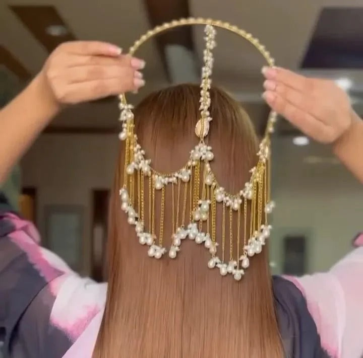 Pearl Hair Chain Jhoomar – Golden Headpiece | Special for Eid-ul-Fitar ✨🌙